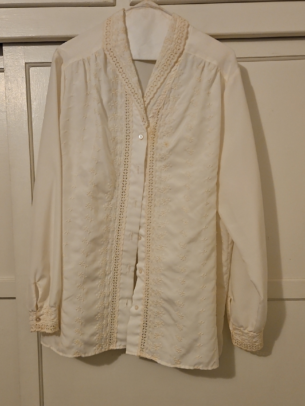 Women’s Cream Lace-Trim Button-Down Blouse